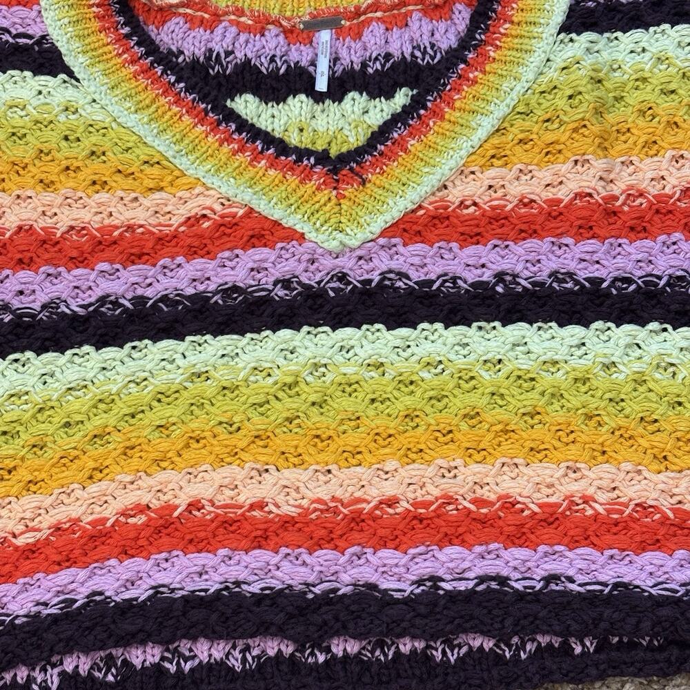 Free People Rainbow Stripe Crochet Knit Sweater Vest Boho Festival Crop Small - Picture 3 of 7